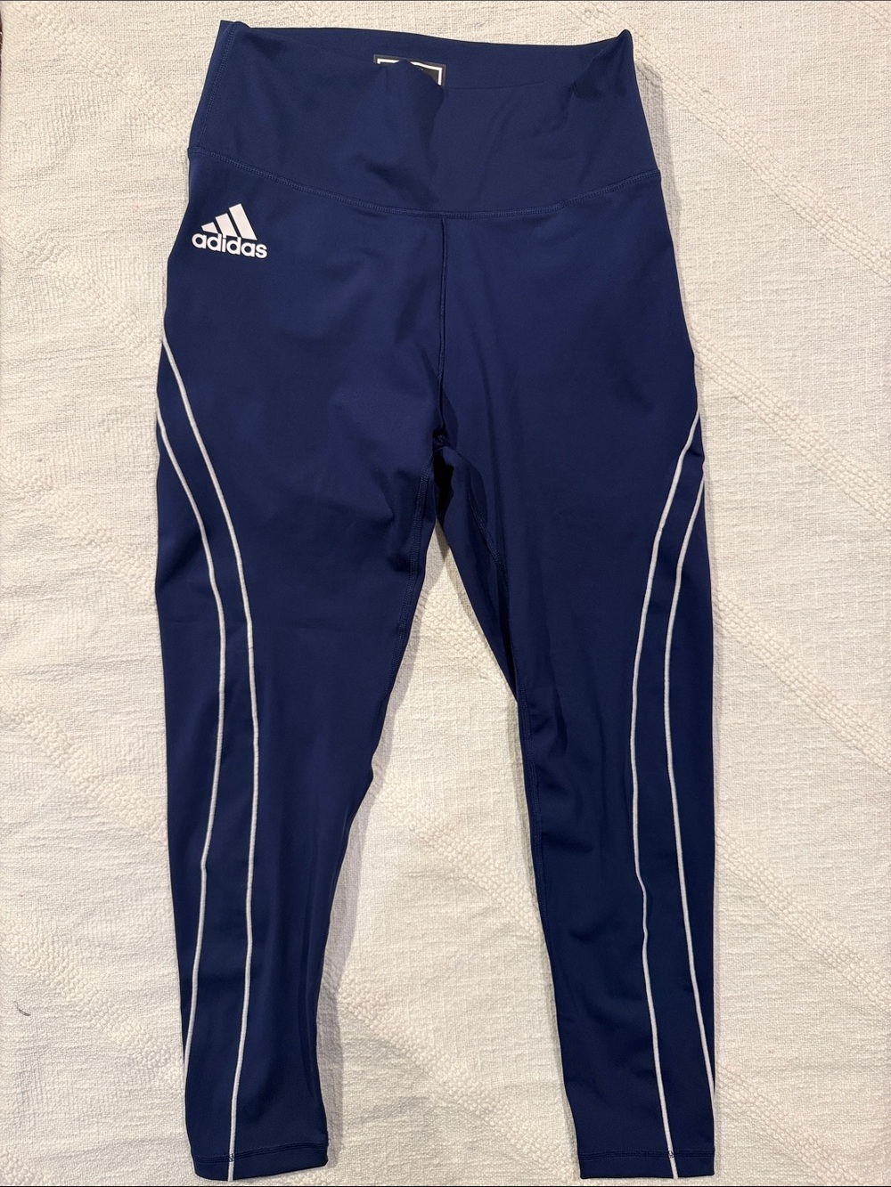 adidas Navy Leggings with White Piping - Girls